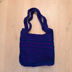 Purple Blue Crochet Striped Double‎ Top Handle Shoulder Bag